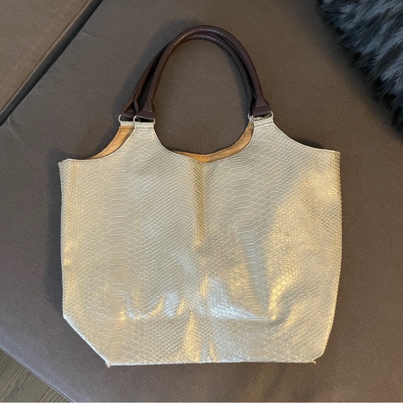 Neiman Marcus Gold Fake Snakeskin Tote - Picture 2 of 8